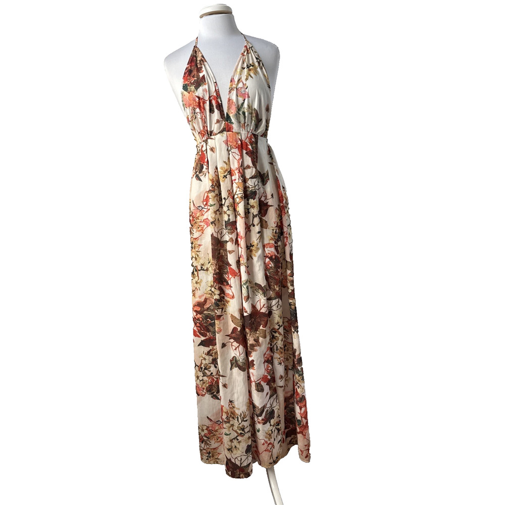 Pretty Little Thing Women's 2 Boho Sexy Floral‎ Plunge Backless Maxi Wrap Dress